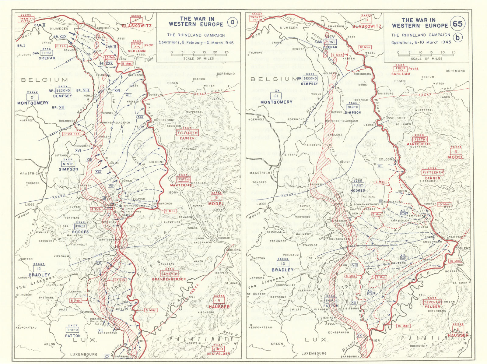 World War 2. Western Front 8 February-10 March 1945. Rhineland Campaign 1959 map